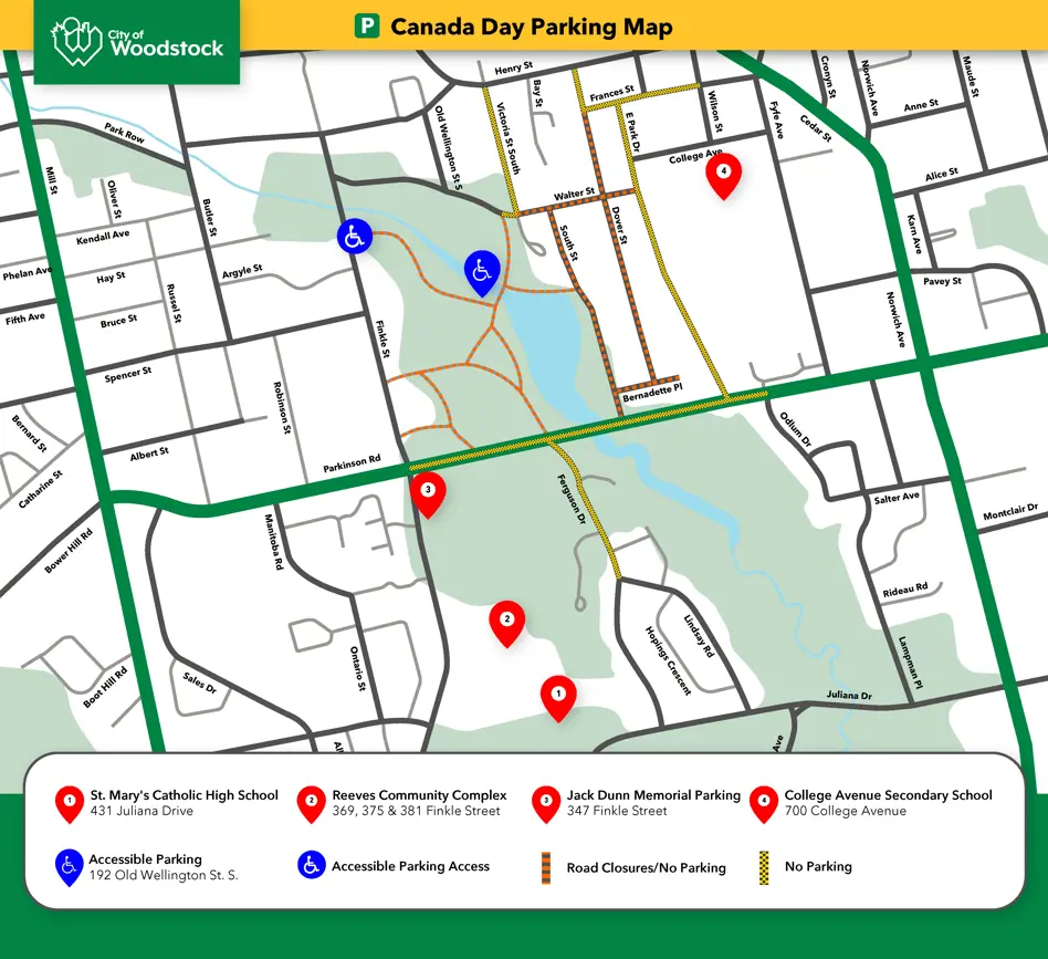 Canada Day parking and road closures map