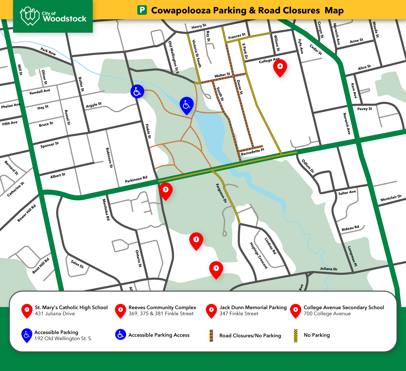Cowapolooza Parking and Road Closures Map