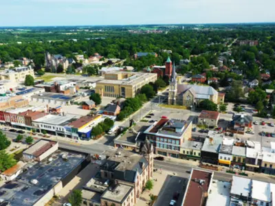 Bird's eye view of downtown Woodstock